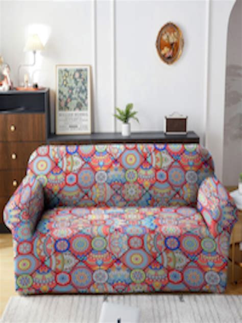 Buy Cortina Blue & Orange Printed Three Seater Sofa Cover - Sofa Covers for Unisex 15108964 | Myntra