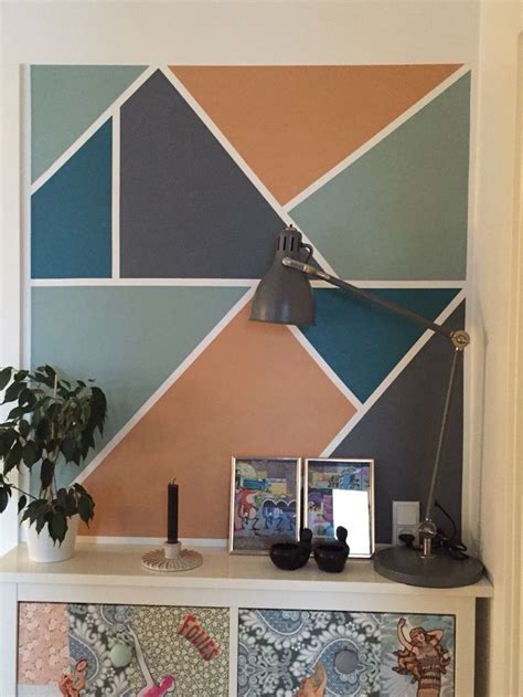 Wall Painted In Different Colours Masking Tape Used To Devide The