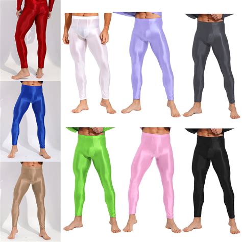 Men Skinny Glossy Bulge Pouch Thong Tights Base Layer Compression Pants