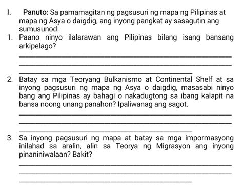 Solved 1 Panuto Sa Pamamagitan Ng Pagsusuri Ng Mapa Ng Pilipinas At Course Hero