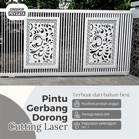 Jual Pintu Gerbang Pagar Dorong Cutting Laser Motif Daun Minimalis