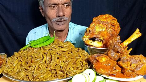 Eating Mutton Boti Spicy Mutton Bone Curry Goat Head Curry With Rice