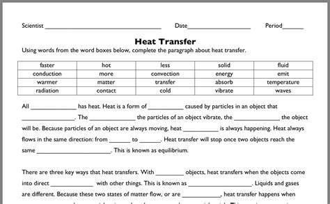 Heat Transfer Worksheet Answer Key Heat Transfer Heat Trans