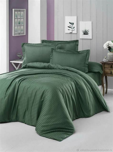 Постельное белье темно-зеленый страйп-сатин турецкий хлопок люкс в ...