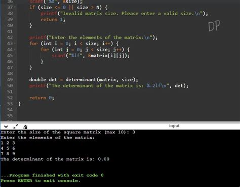 C Program To Find Determinant Of A Matrix