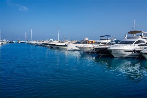 Ibiza Santa Eulalia Marina Port in Balearics Stock Photo - Image of ...