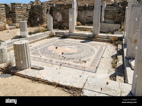 Floor Mosaic In The House Of The Dolphins Delos Cyclades Greece