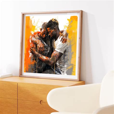 Male Gay Couple Digital Art Ai Generated Realistic Art Oil Painting Wall Art Poster Printable