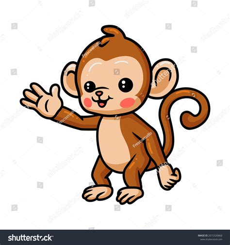 Cute Baby Monkey Cartoon Waving Hand Stock Vector (Royalty Free