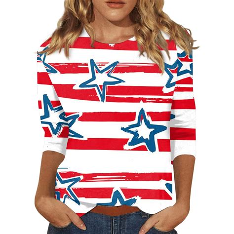 Gipqjk 4th Of July 34 Sleeve T Shirts For Women Summer American Flag Tops Patriotic Tees Summer