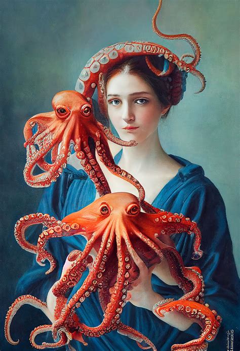 Woman Holding An Octopus Resolution 9984 X 14592