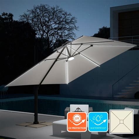 Ombrellone Giardino Con Luce Solare LED Quadrato 3x3 Braccio Alluminio