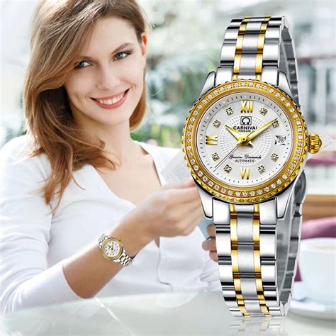 Karneval Frauen Mechanische Uhr Luxus Edelstahl Armband Elegante Damen