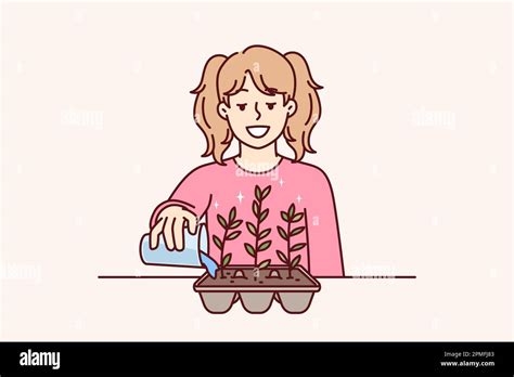 Teenage Girl Watering Plant In Garden Stock Vector Images Alamy