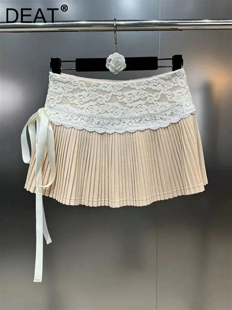 Deat Trendy Fashion Women S Lace Spliced Bandage Pleated Cake Skirts