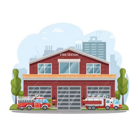 Векторная иллюстрация пожарной станции | Премиум векторы