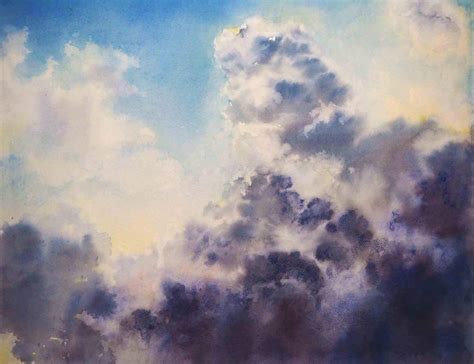 Dramatic Sky Watercolour Painting Landscape Painting Clouds Painting