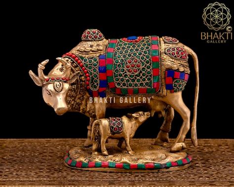 Brass Kamdhenu Cow Calf Figurine 21 Cm Brass Kamadhenu Cow Etsy