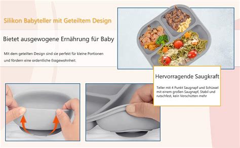 Mojinl Baby Geschirrset Silikon Mit Saugnapf Rutschfest Kindergeschirr