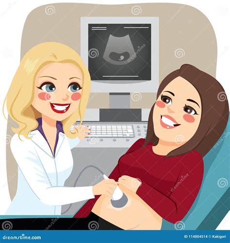 Pregnant Ultrasound Visit Stock Vector Illustration Of Parent 114804514