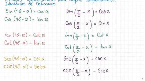 Fórmulas Trigonométricas Para ángulos Complementarios Suplementarios Y