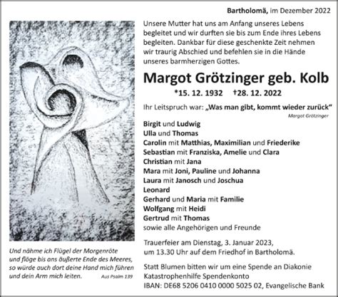 Traueranzeigen von Margot Grötzinger schwaebische de Trauerportal