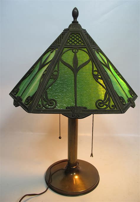 Antique Bradley Hubbard Art Nouveau Green Slag Glass Lamp Arts And Crafts