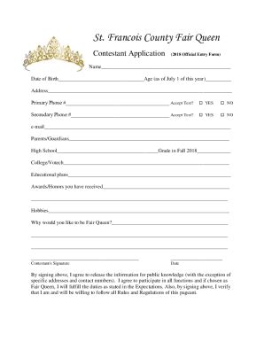 Fillable Online St. Francois County Fair Queen Fax Email Print - pdfFiller