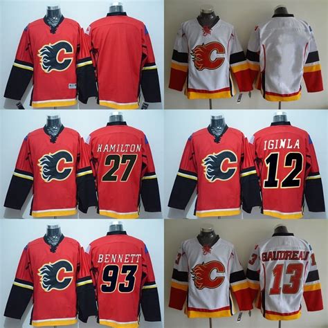 2018 Customized Calgary Flames Jerseys Hockey Jerseys Iginla#12 Hamilton#27 Bennett#93 Any Name ...