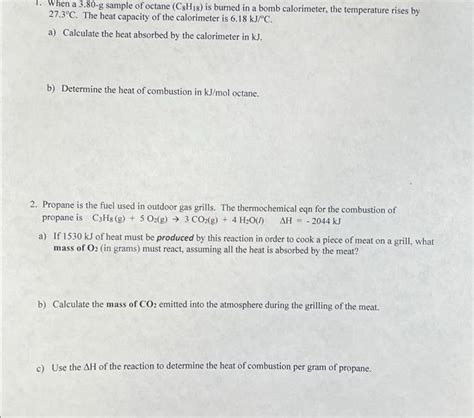 Solved When A 3 80 G Sample Of Octane C3H18 Is Burned In A Chegg