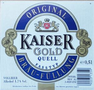 Drink Label Kaiser Gold Quell Fasstyp Brau Union Österreich AG