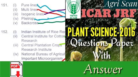 Icar Jrf Plant Science Solved Questions Paper Agri Scan Youtube