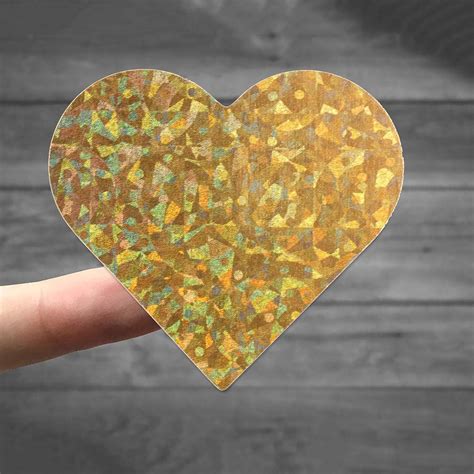 Mercei 1 5 Gold Heart Stickers With Glitter Holographic Gravel Pattern