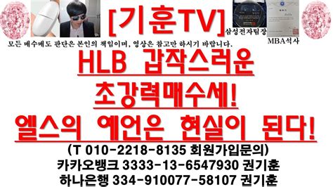 주식투자 Hlbhlb 갑작스러운 초강력매수세엘스의 예언은 현실이 된다 Youtube