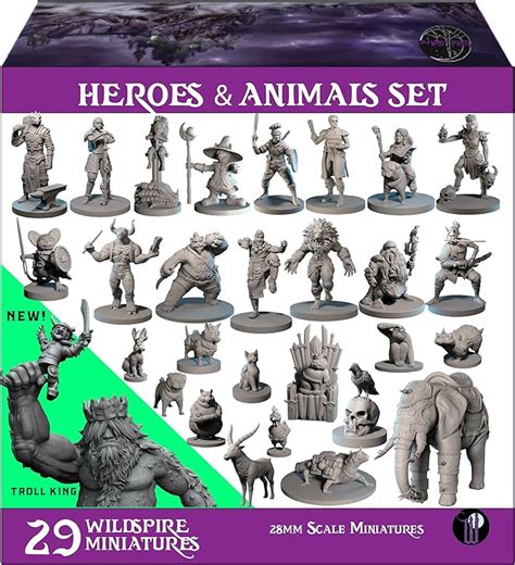 Wildspire Heroes Animals And Troll For Dnd Miniatures 28mm Bulk Dungeons