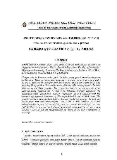 Analisis Kesalahan Penggunaan Partikel De Ni Dan O Pada Kalimat