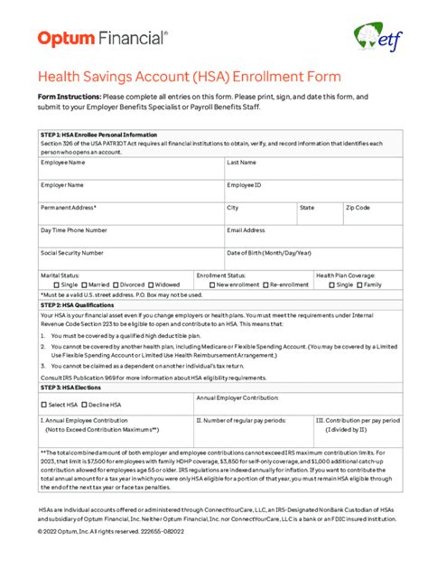 Fillable Online Health Savings Account Hsa Enrollment Form Please