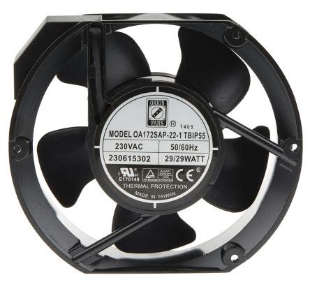 RS PRO 230 V AC AC Axial Fan 172 x 150 x 51mm 383 9m³ h 29W IP55