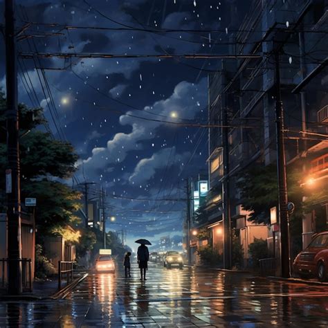 Premium Ai Image Anime Scene Of A Couple Walking Down A Rainy Street