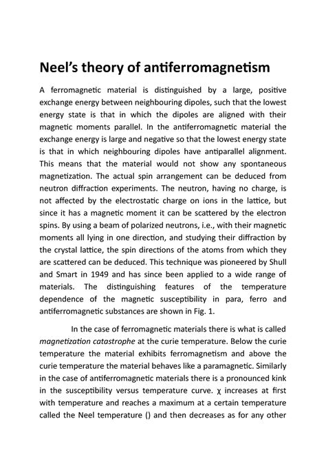 Neels Theory Of Antiferromagnetism Neels Theory Of