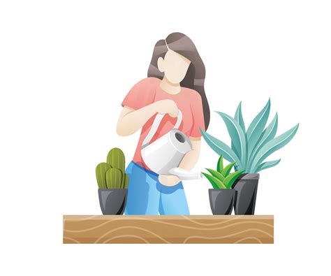 Woman caring for flowers or indoor plants 6901736 Vector Art at Vecteezy