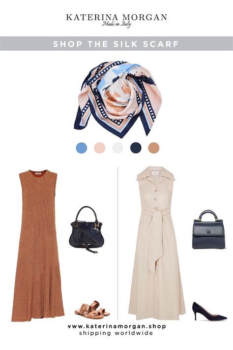 Nude Tones Dress Dark Blue Accessories Blue Accessories Silk Scarf Outfit Nude Outfits