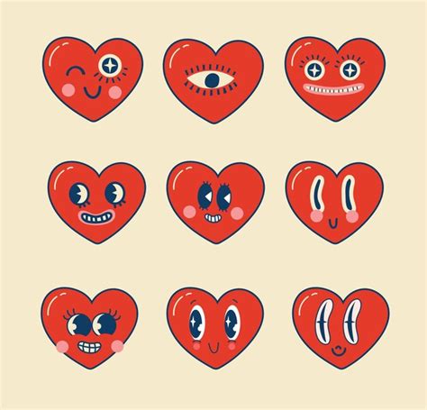 Stickers De Corazones Encantadores Y Divertidos Concepto De Amor Feliz