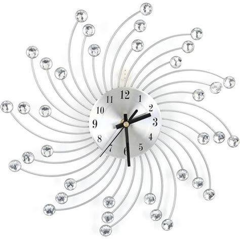 Horloge Murale En Forme D Toile Diamant En Fer Aluminium Et Strass