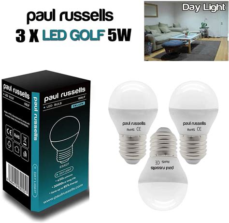 Paul Russells 3 Pack 5w Golf Led Light Bulbs E27 Es Edison Screw Bright 5w40w G45 Small Globe