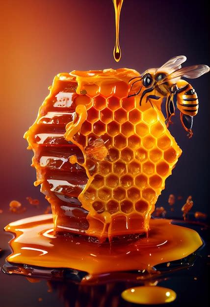 Premium Photo Bee Sitting On Top Of A Piece Of Honey Generative Ai