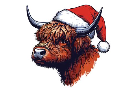 Highland Cow Wearing Santa Hat Design Graphic By Art On Demand