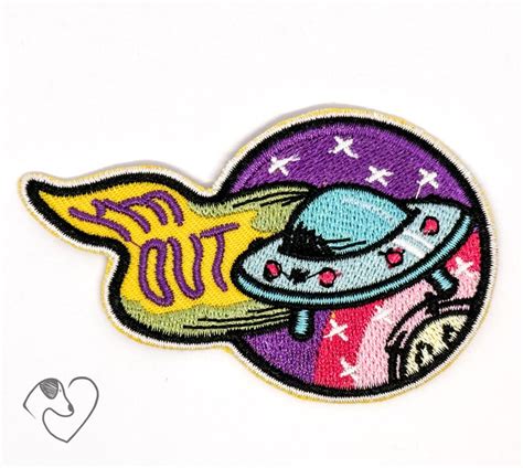 Spaceship UFO I M Out Embroidered Patch Iron On Back Patch Outer Space