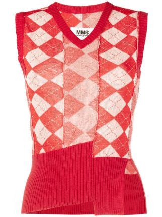 MM6 Maison Margiela V Neck Argyle Knitted Vest Farfetch