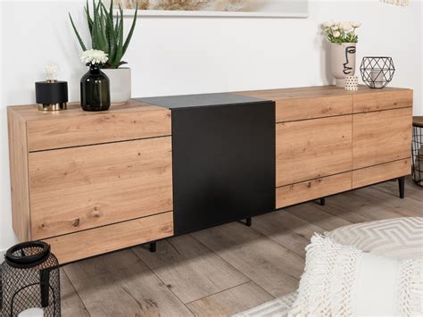 MeubelTop Dressoir NOLLY 4 Deuren Zwart Artisan Eik Van Mobistoxx